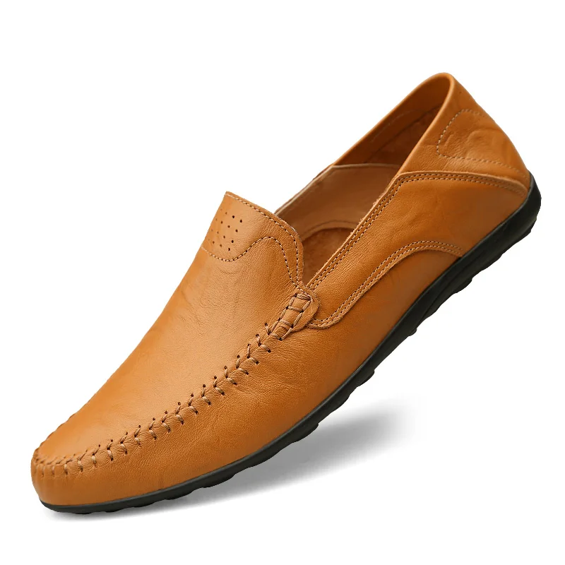 Мужская повседневная обувь из натуральной кожи, мужские лоферы, Мокасины, Мужские дышащие туфли на плоской подошве, с вырезами, для вождения
