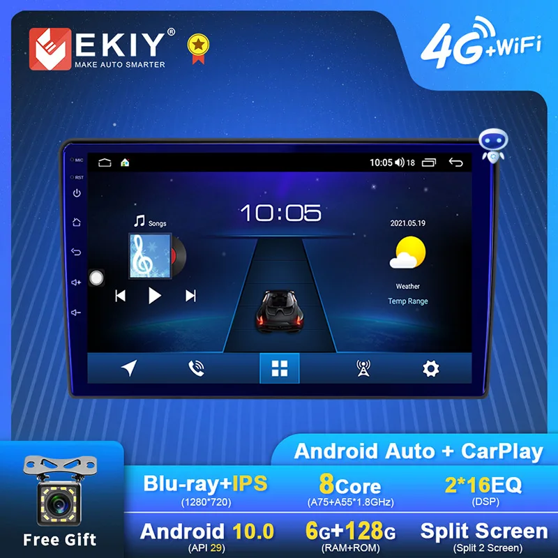 

EKIY Blu-Ray IPS Автомагнитола для Ford универсальная Android 10,0 мультимедийная стереосистема Авто Аудио Видео плеер для Carplay головка