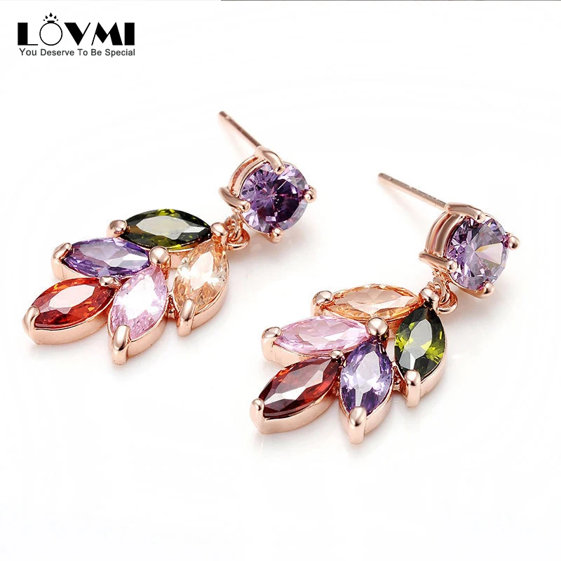 

Lovmi Trendy Sliver Flower Women Drop Earrings With Colorful Zircon Sapphire Ruby Emerald Gemstones Big Tassel Earring For Party