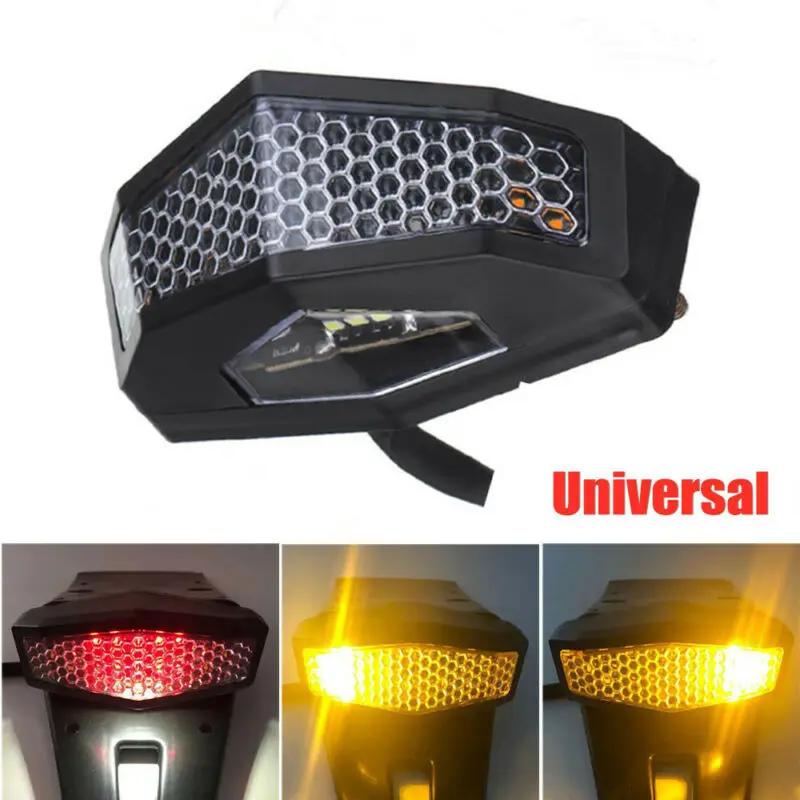 Motorcycle Rear Light LED Running License Plate Lamp Stop Signal Brake Light 12V Taillight Red Amber LED Lamp Universal Parts