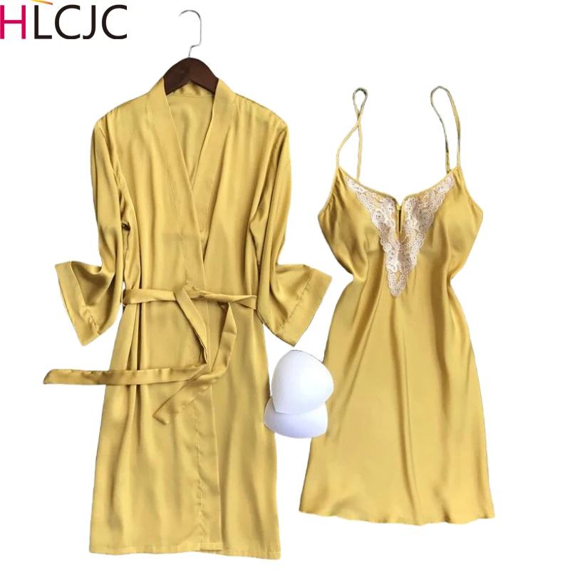 Женский комплект из халата и рубашки пикантная кружевная Шелковая пижама для сна