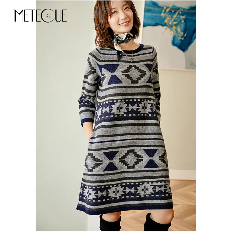 Шерстяной вязаный Платья-свитеры 2019 сезон осень-зима модные седьмой зимнее