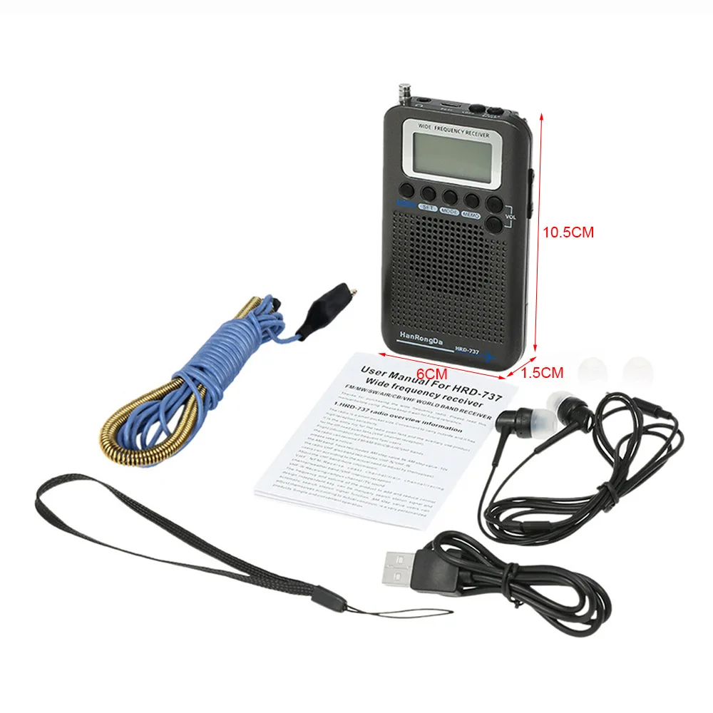 

HanRongDa HRD-737 Portable Aircraft Radio Full Band Receiver FM/AM/SW/ CB/Air/VHF World Band with LCD Display Alarm Clock