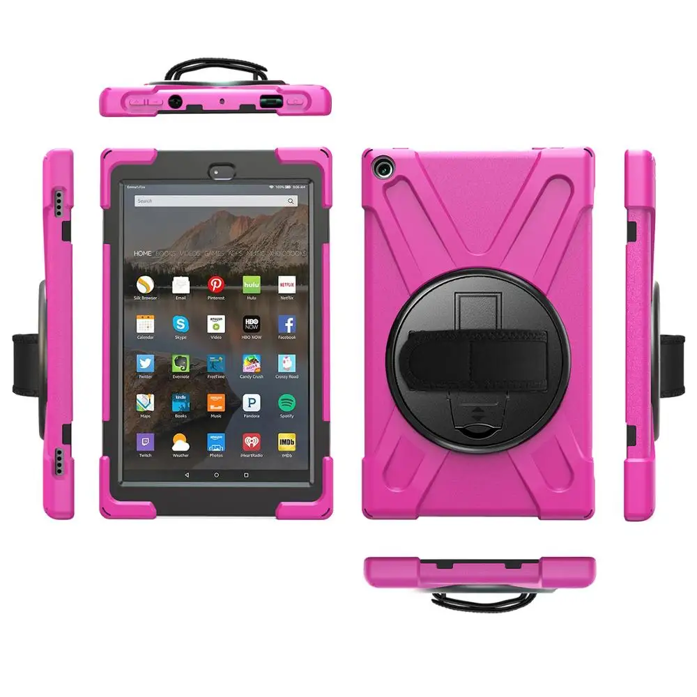 rose Чехол для планшета для Amazon Fire HD 10 чехол Чехол Funda дети Безопасный противоударный сверхмощный силиконовый Жесткий подставка для рук держатель - Цвет: rose