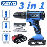 xeiyo 3in1 wireless switch cordless drill with accessories electric power impact screwdriver lithium battery tool rechargeable