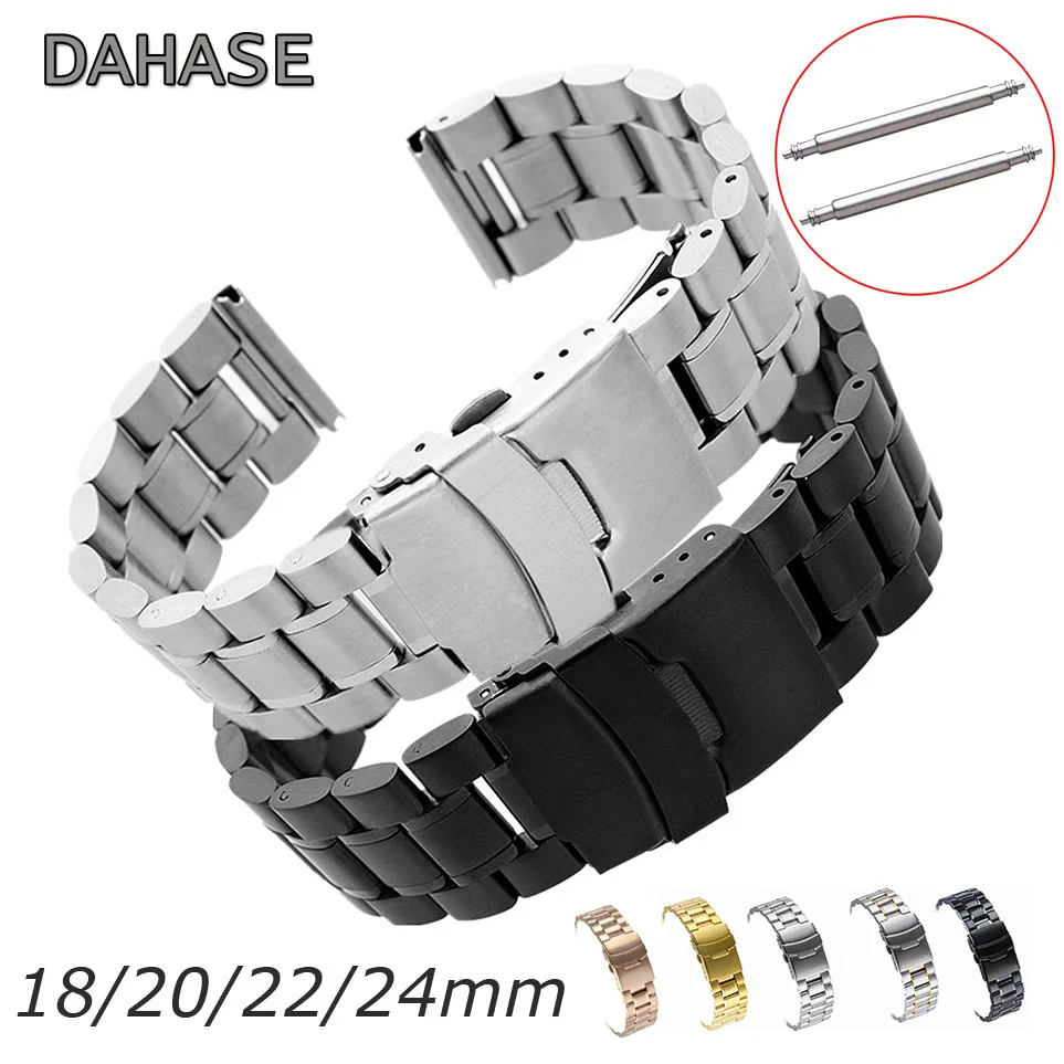 

5Rows Watch Band 18mm 20mm 22mm 24mm Replacement Watch Strap Stainless Steel Double Lock Buckle Band Wristband Belt Bracelet