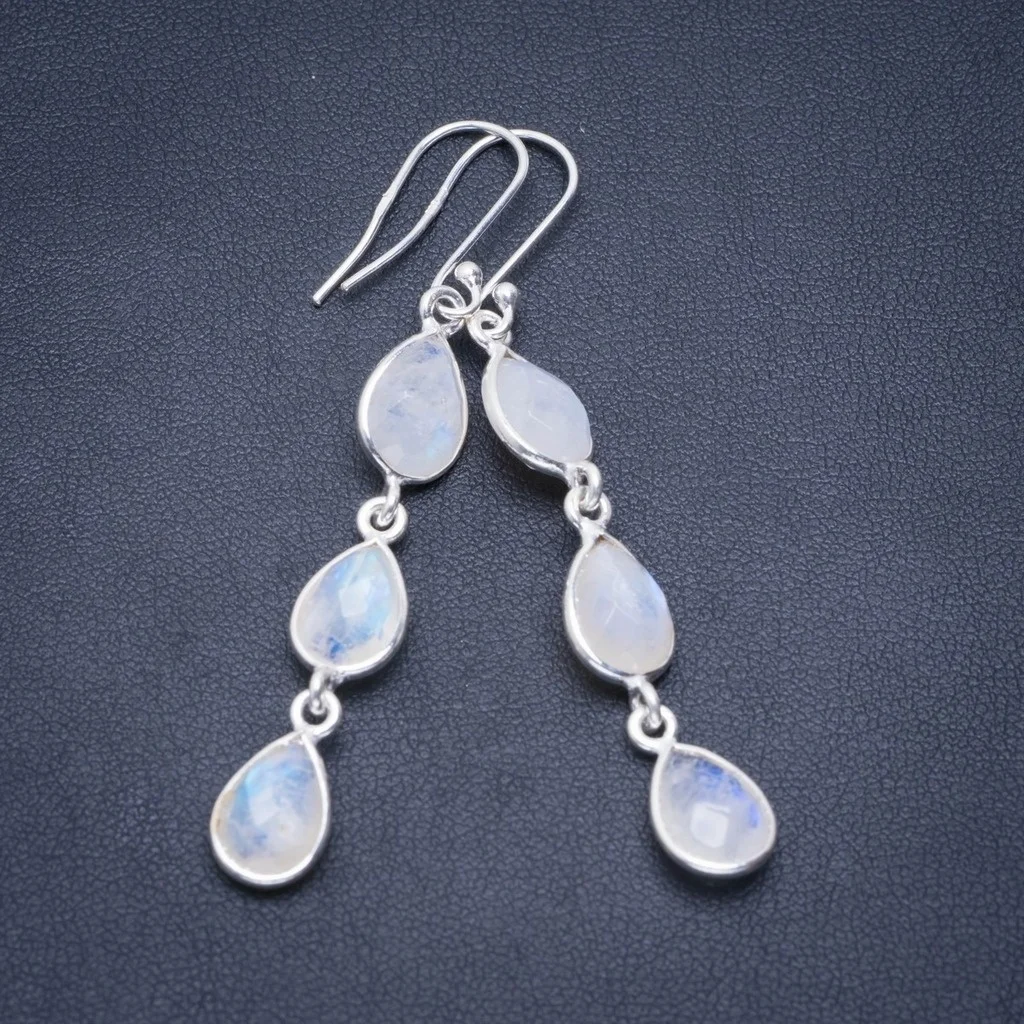 Уникальные серьги из стерлингового серебра 925 пробы с натуральным лунным камнем