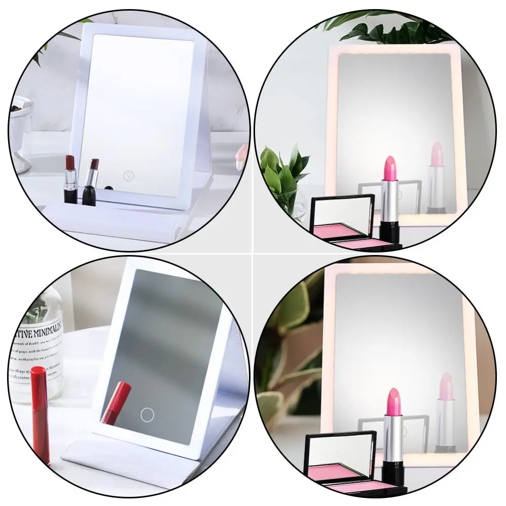 

1 Set of Desktop Table Dressing Mirror Foldable LED Makeup Mirror