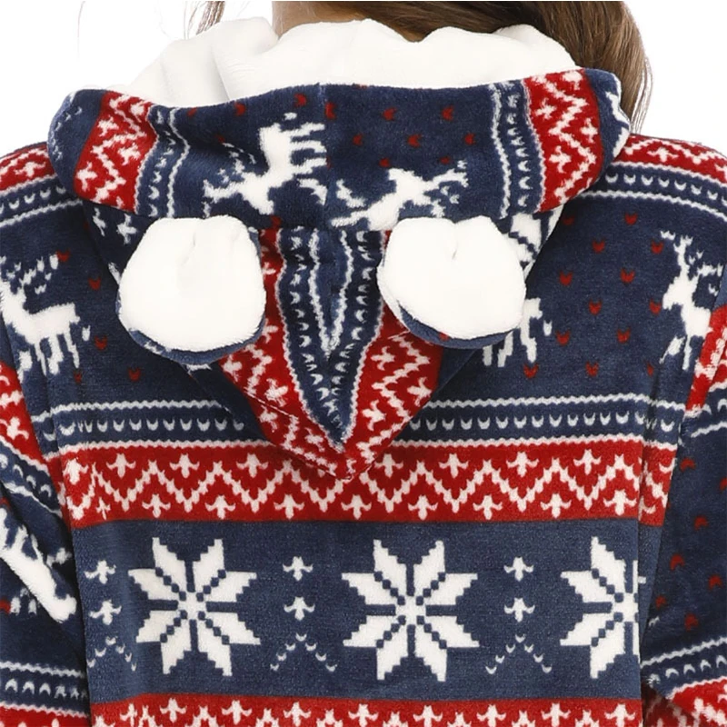 Women&amp#39s pantsuit Christmas Pajamas Ladies Flannel Hooded One-piece Sleepwear Homewear Female Wedding Pajama Home suit |