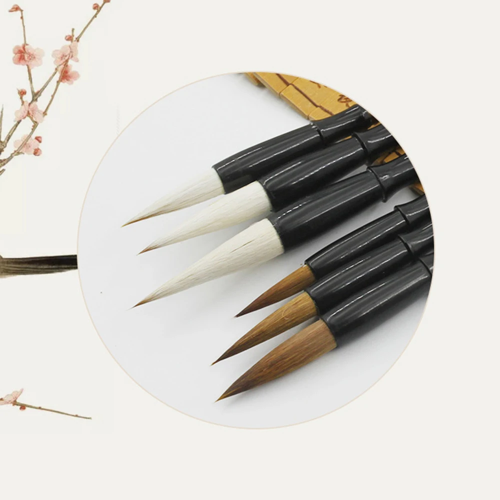 

6pcs/set Chinese Calligraphy Writing Brush White Woolen Brown Weasel Hair Chinese Calligraphy Brush Writing Practice