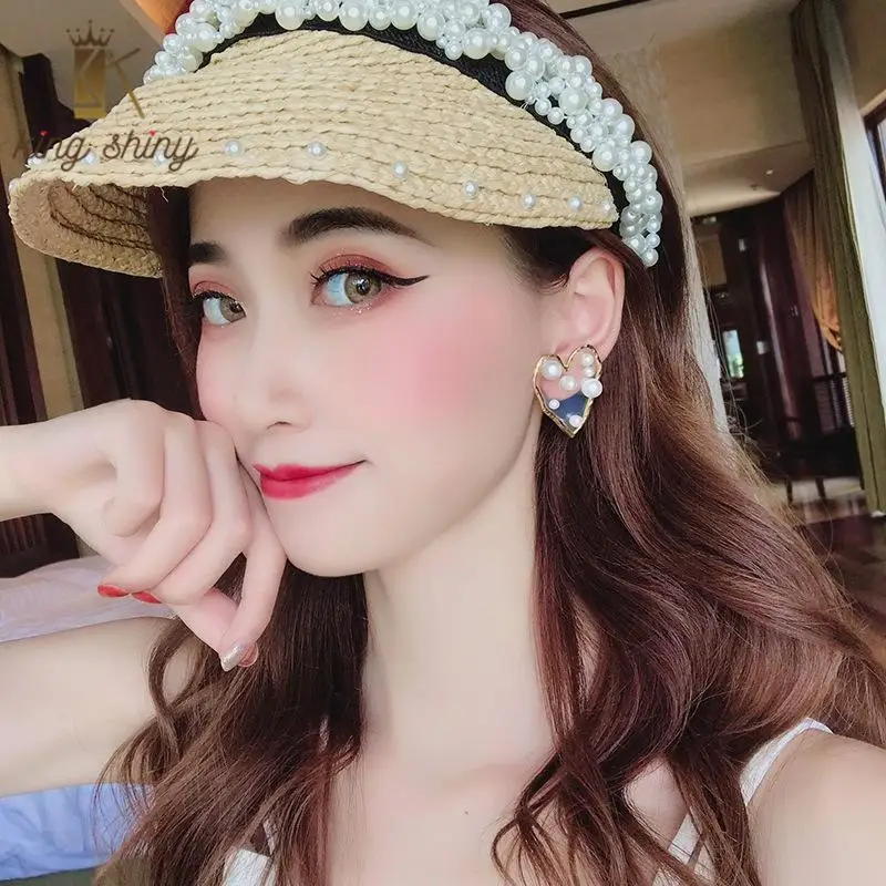 Женские серьги подвески в стиле ретро прозрачные с сердечками и жемчугом