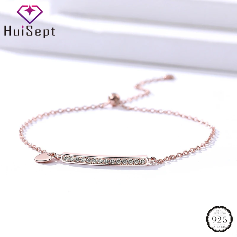 

HuiSept Charm Bracelet 925 Sterling Silver Jewelry for Women Inlaid AAA Zircon Gemstone Accessories Wedding Engagement Bracelets