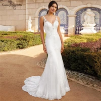 lace wedding dresses mermaid bridal dress 2020 v neck backless sweep train appliques plus size bride gowns vestido de noiva