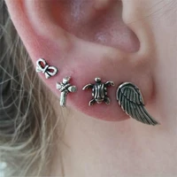 4pcs boho tortoise cross butterfly studs earrings combo retro metal stud earrings set for woman trendy jewelry gifts