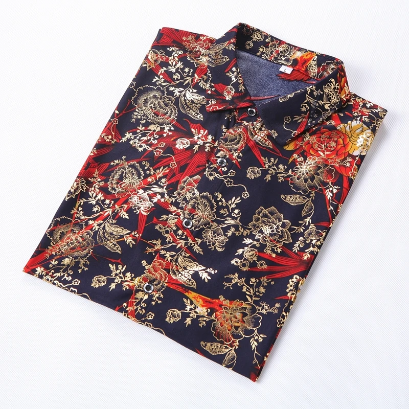 

Good Quality Shirts for Men Chinese Style Wealthy Bamboo Leaves Pattern Men's Floral Shirt Short Sleeve Casual Clothes 9898