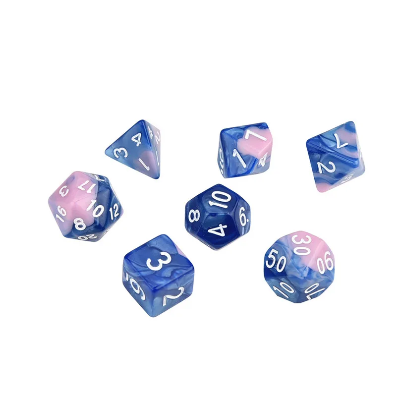 blue dice set 7 шт. игральные кости набор trgp игра полихедрон D4-D20 многогранный новая башня для игральных костей акриловые dados rpg двухцветные многоцветные игральные кости DND 30A19 - Цвет: blue dice set