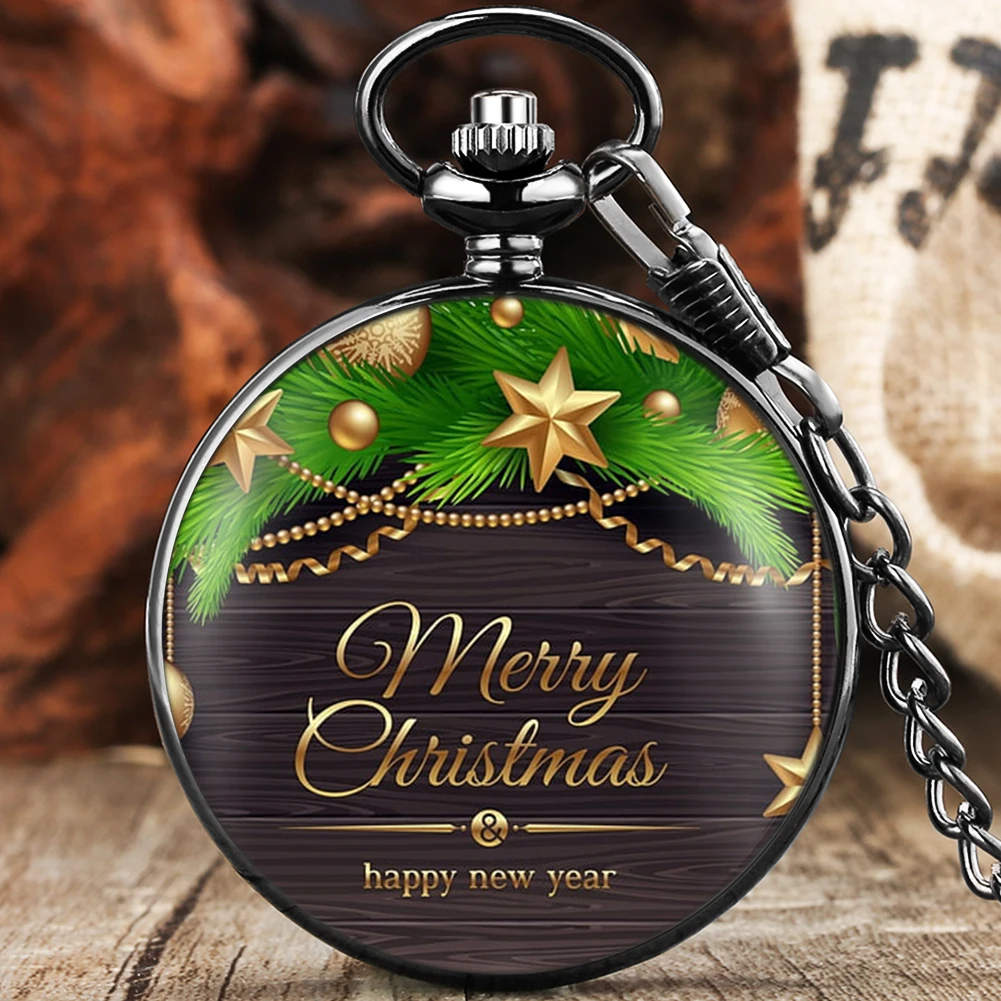 Christmas Tree Pocket Watch Gifts Set Cute Clock Presents with Box Gift Happy New Year Xmas for Men Women Kids Children Family