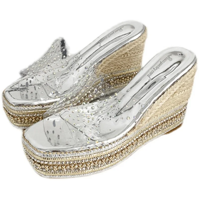 

Sandals women's summer wear thick soled 2021 new fashion diamond SUPER HIGH HEEL SANDALS BEACH muffin slope heel sandals