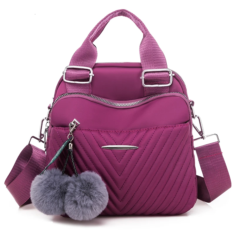 Women Backpack Female Hairball New Shoulder Bag Multi-purpose Casual Fashion Ladies Small Backpack Travel Bag For Girls Backpack - Color: Purple