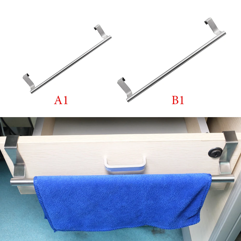 

Stainless Steel Single Layer Towel Scouring Cloth Rack Kitchen Cabinet Hanger Closet Door Hanger Storage Shelf