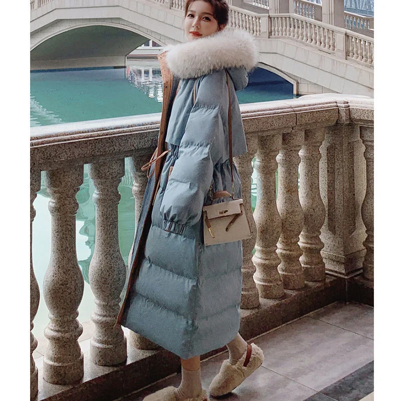 Куртка женская зимняя длинная выше колена свободная теплая парка в Корейском