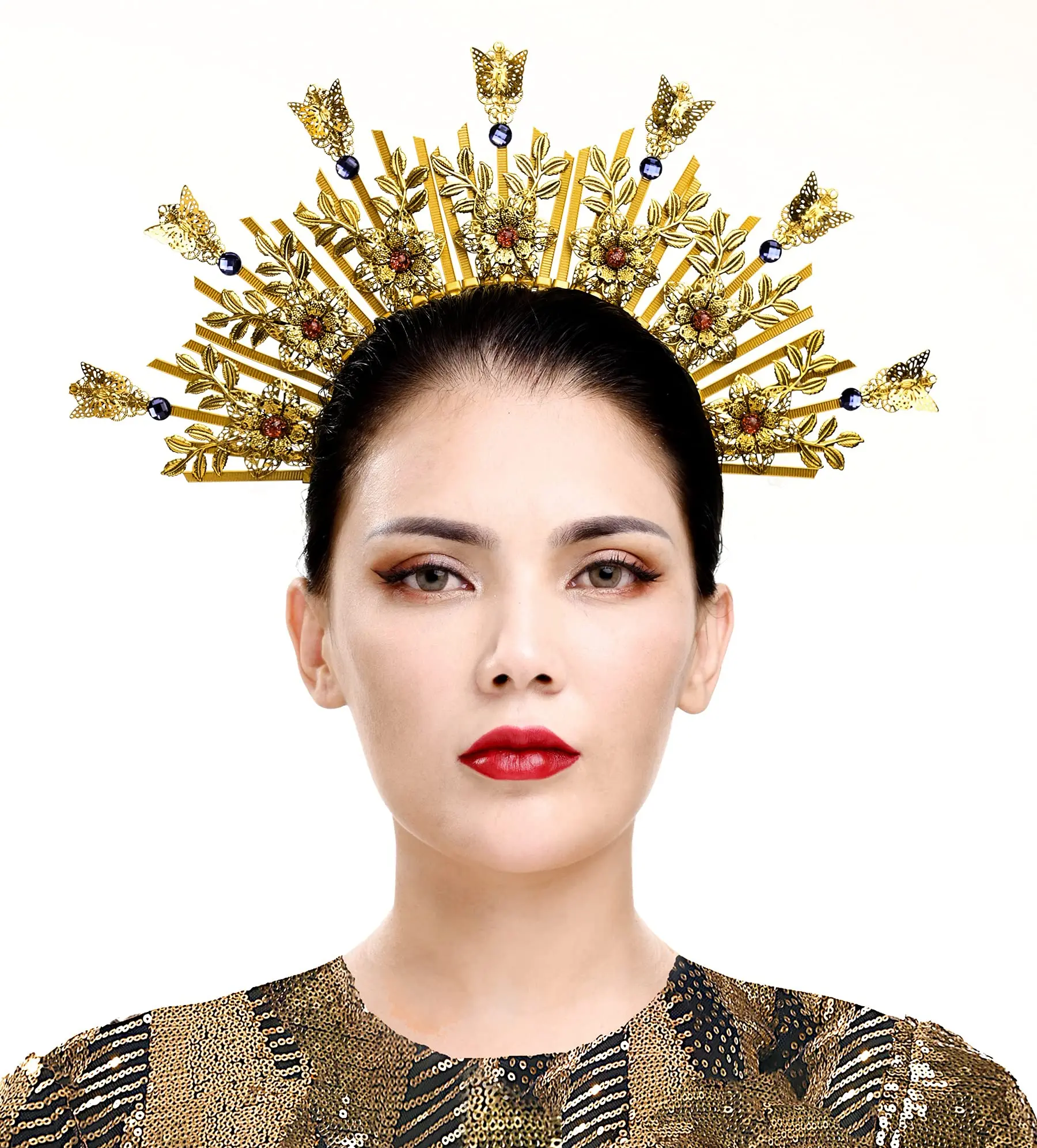 Золотая гало Корона Шипованная богиня головной убор Sunburst тиара цветок повязка на