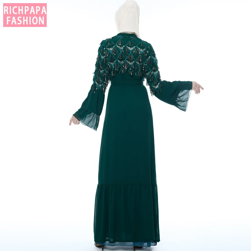 Платье кимоно Abaya из Турции с пайетками и кисточками халат Дубаи хиджаб платье