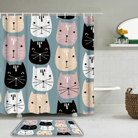 nordic style simple cartoon animal cat puppy shower curtain waterproof bathroom decoration home furnishing