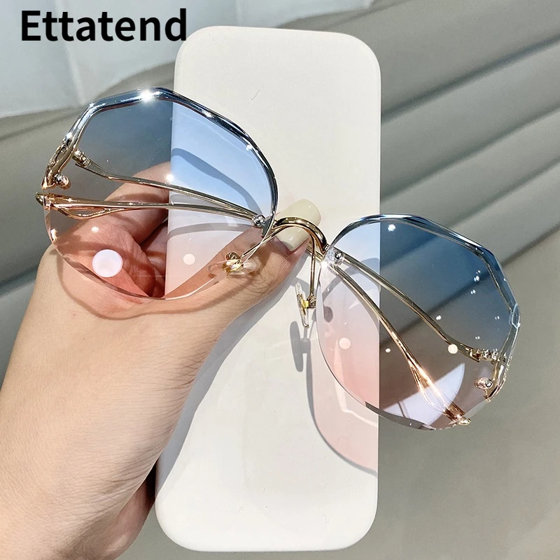 

Ettatend Luxury Brand Designer Rimless Sunglasses Women Fashion Frameless Gradient Trimmed Lens Sun Glasses Lentes De Sol Mujer