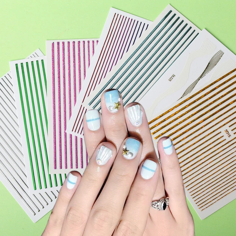 

3D Metal Strip Adhesive Beauty Nail Art Decoration Decals Design Slider Tape DIY Foil Tips 1 Sheet Nail Stickers Lines