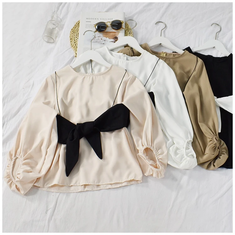 Женская рубашка с круглым вырезом Vadim из хлопка и полиэстера блузка рукавами