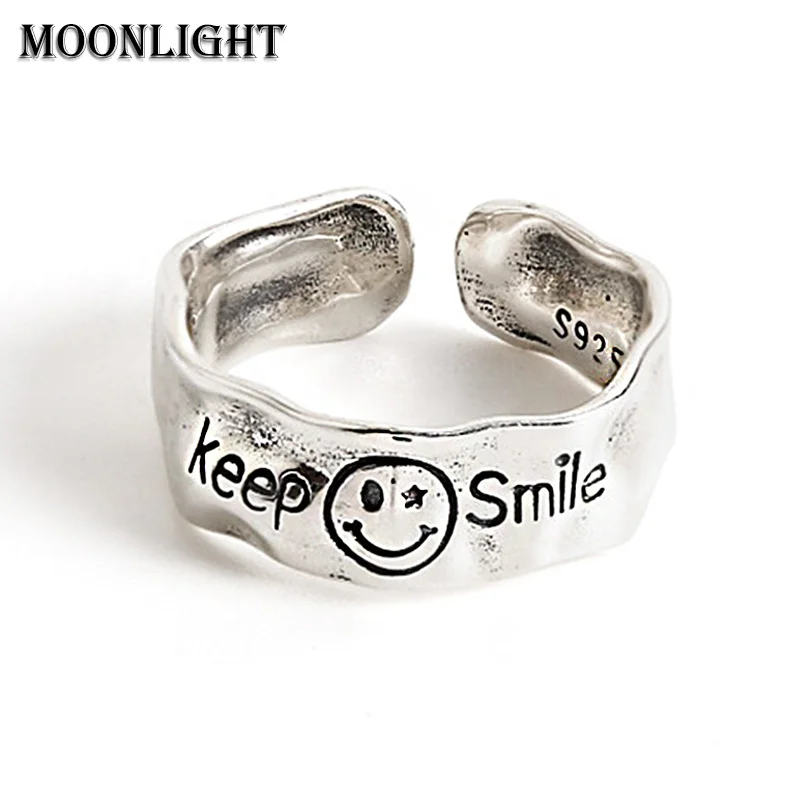 

925 Thai Silver Smile Face Rings Women's Mouth Light Luxury Fashion Exquisite Retro High Level Sense Index Finger Ring Jewelry