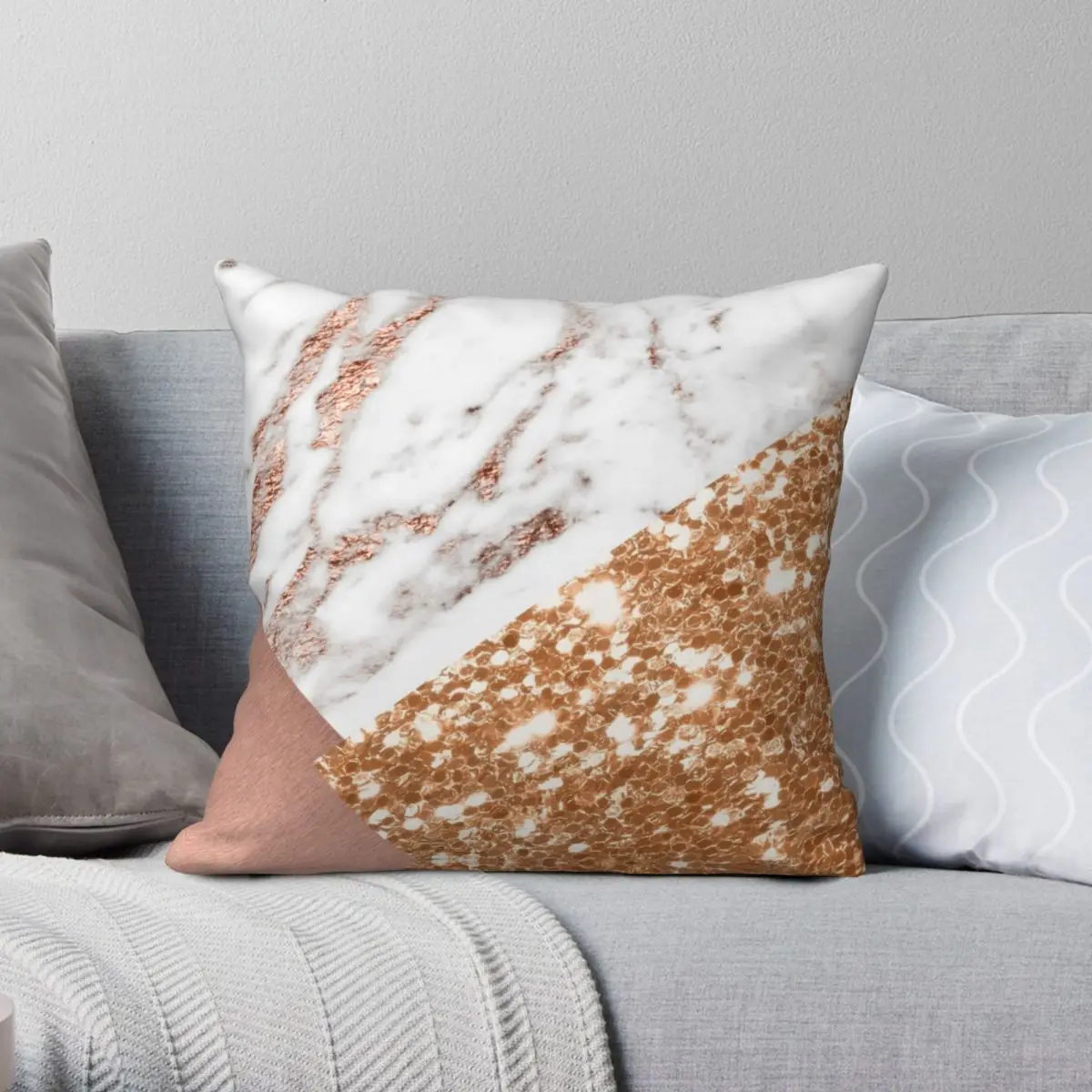 

Layered Rose Gold Square Pillowcase Polyester Linen Velvet Creative Zip Decor Sofa Cushion Cover Wholesale 18"