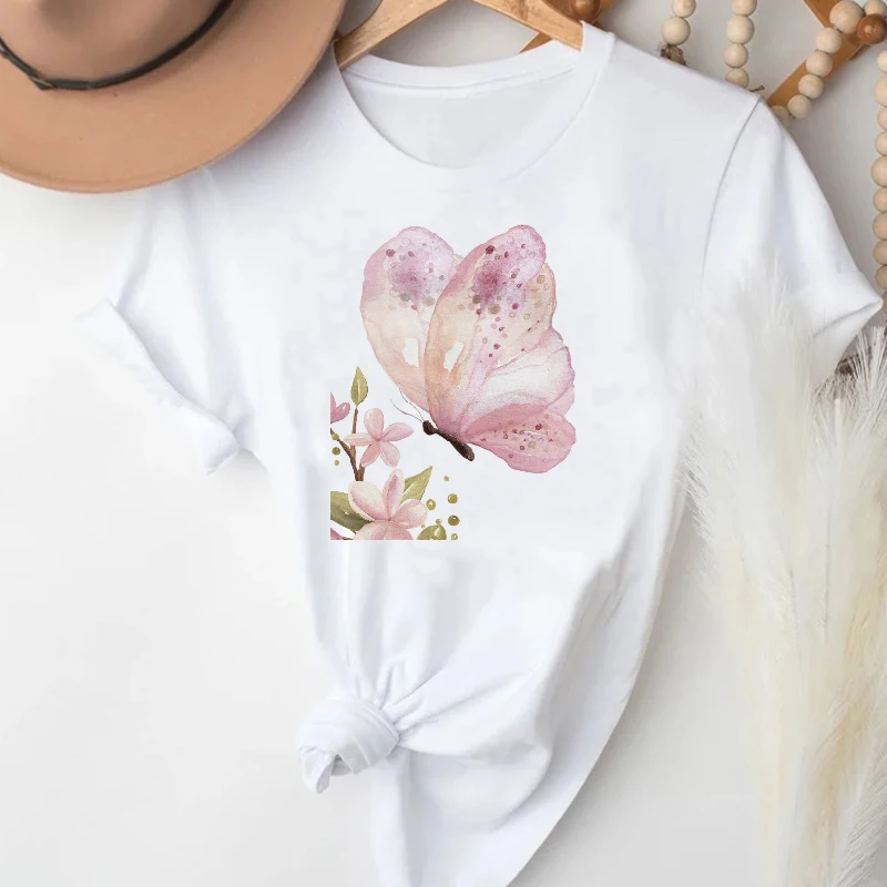 

2021 Summer Women Graphic Short Sleeve Butterfly Cartoon Printing Fashion Cute Printed Tops Lady Tees Clothing Female T-Shirt