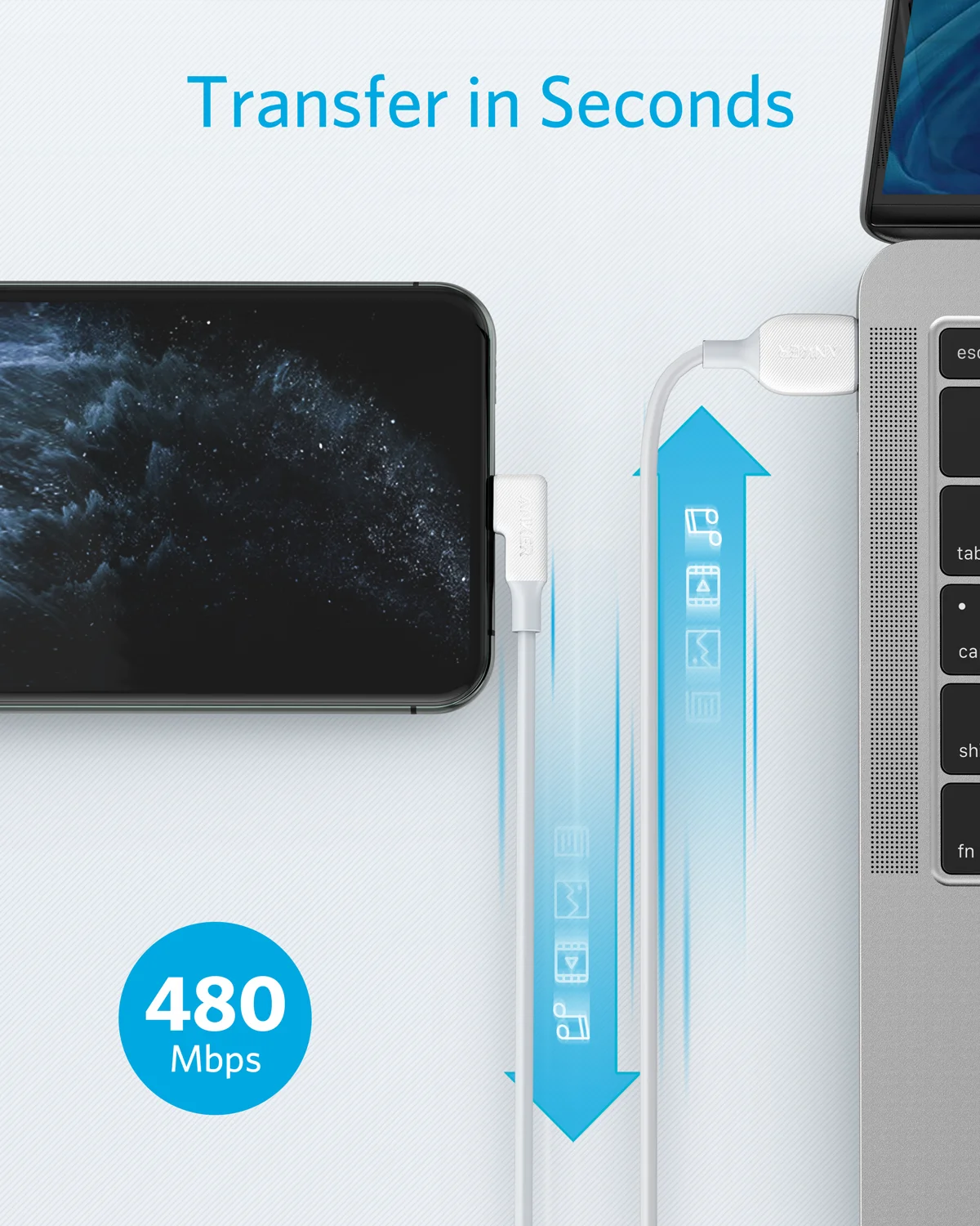 Anker 90 Degree USB Cable For iPhone 13 12 11 Pro Max Lightning Cable Mobile Phone Fast Charging Cord Data Charger Wire