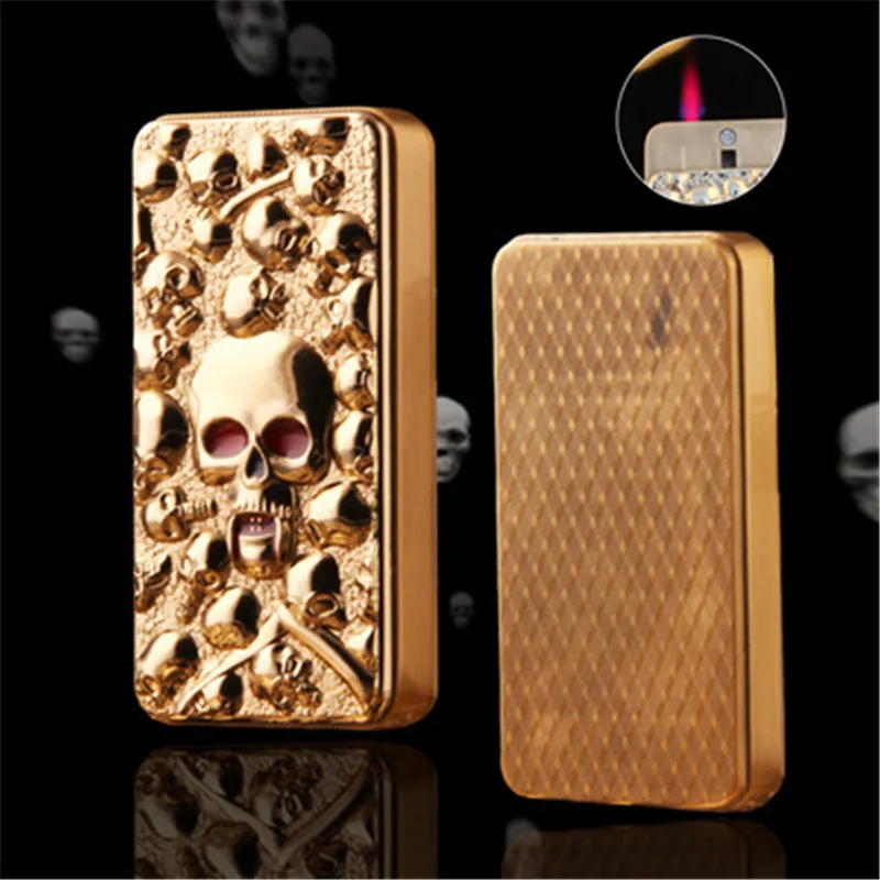 

Creative Personality Metal Skull Embossed Craftsmanship Red Flame Windproof Butane Gas Lighter Cigarette Accessories Men Gift
