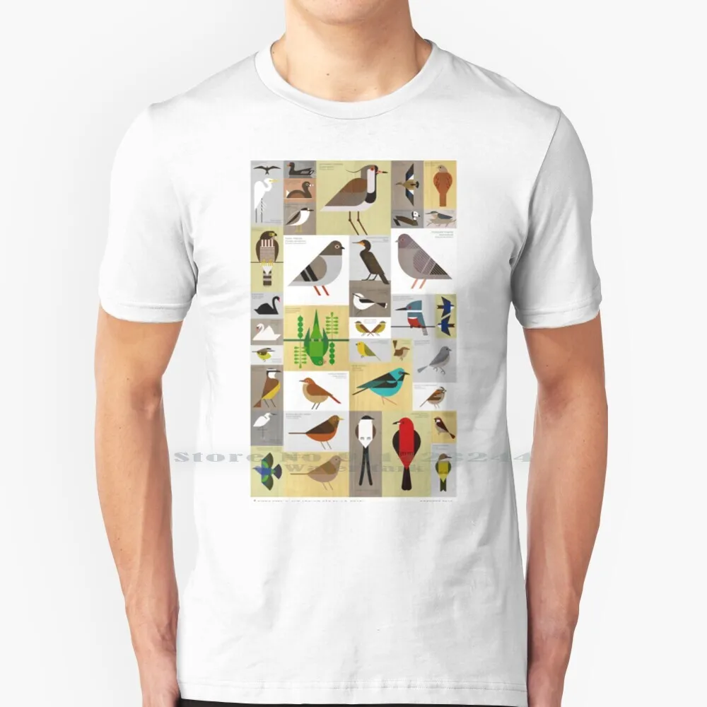 Футболка с изображением птиц из 100% хлопка графическим дизайном