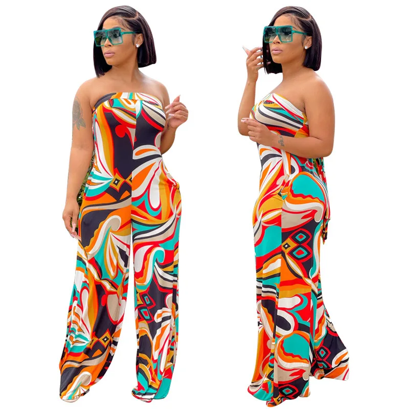 

Donsignet Fashion Women's Jumpsuit New Summer Casual Hot Sale Tube Top Print Sexy Backless Important Slim Wide-leg Jumpsuit