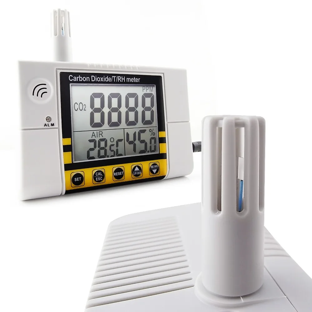 

Wall Mountable CO2 Detector w/ Alarm 0~2000ppm Range Carbon Dioxide Monitor Meter RH Indoor Air Quality IAQ Sensor