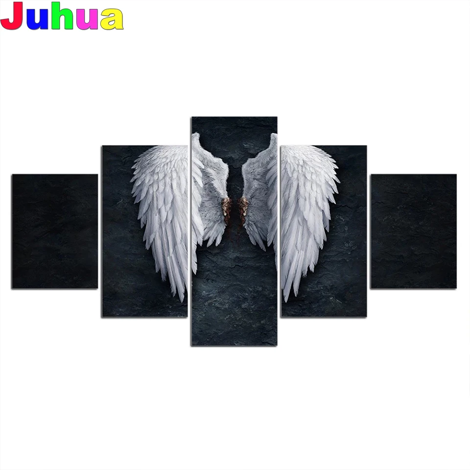 

5 Pcs set Feather angel wings 5d diy diamond painting full square round drill mosaic diamond stitch embroidery gift wall decor