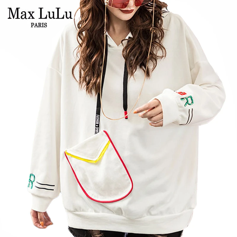 Max LuLu/ модная женская осенняя одежда в Корейском стиле в стиле панк женские толстовки с капюшоном винтажная женская спортивная фуфайка с вышивкой