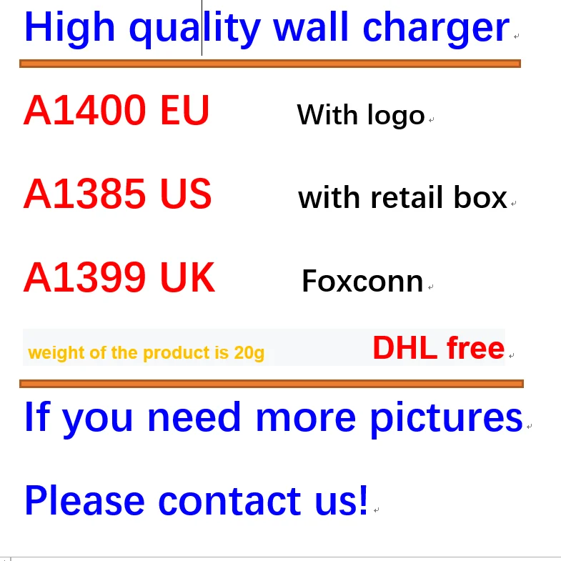 50 шт./лот 28 г оригинальное качество 5 в A1400 A1385 EU US вилка USB настенное зарядное