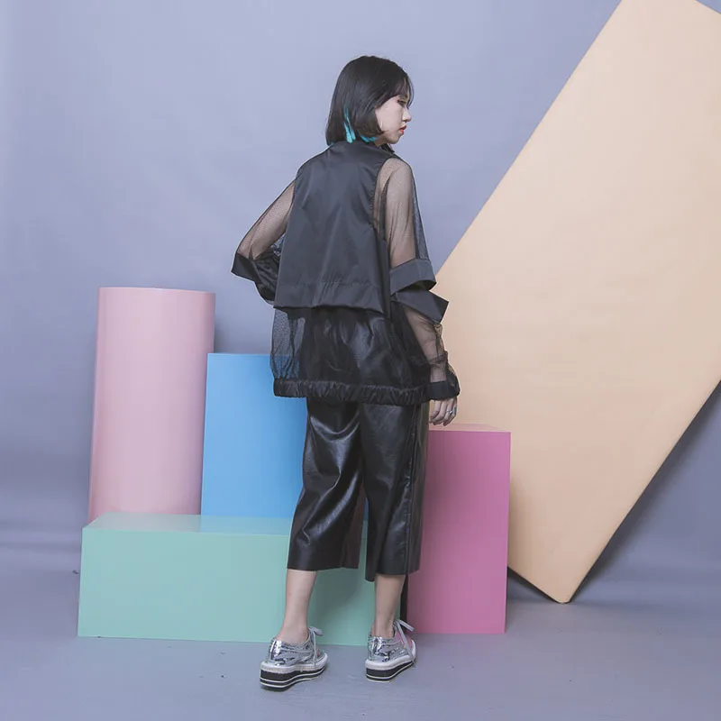 Новинка 2016 осенние модные черно зеленые широкие брюки до щиколотки из