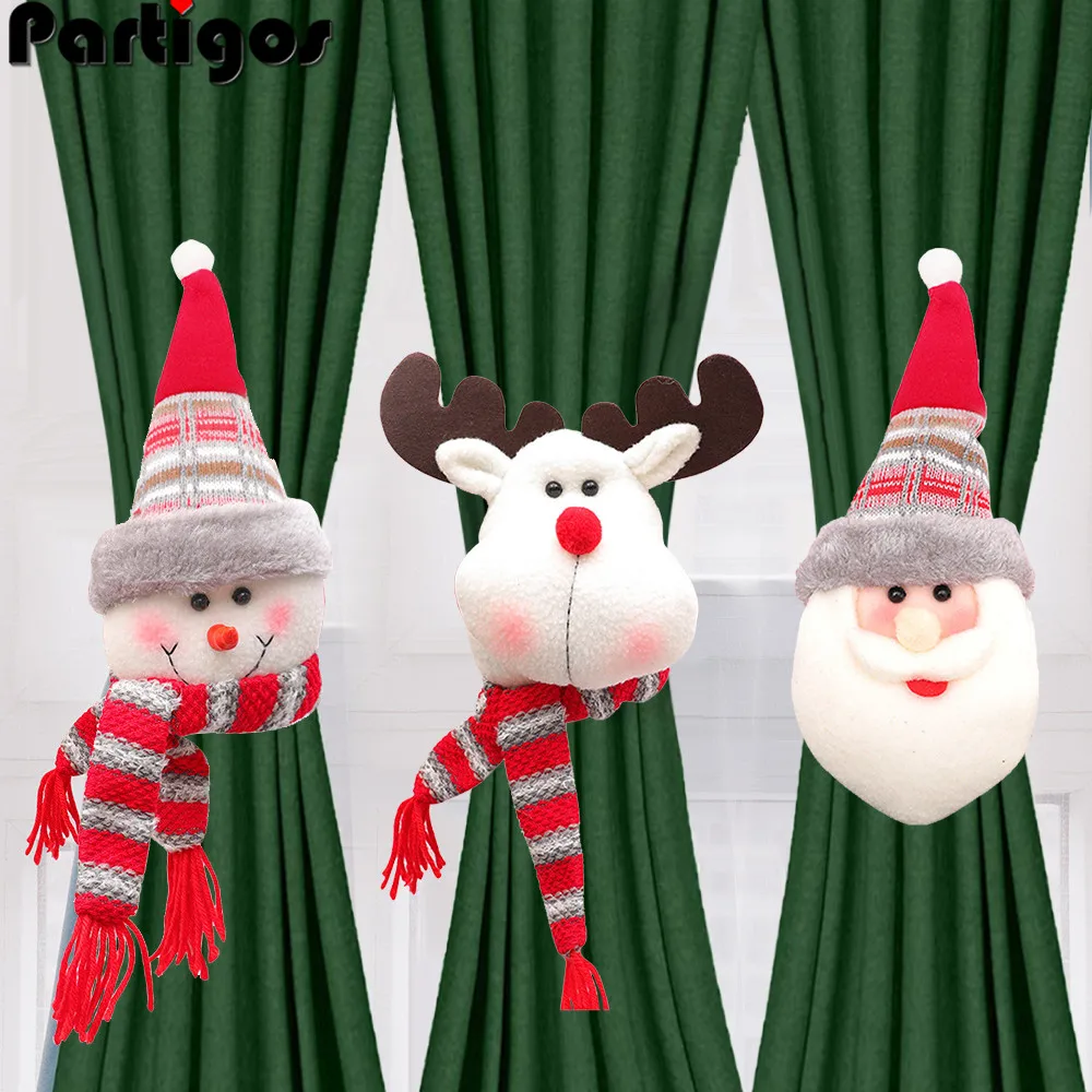 Christmas Curtain Buckle Tieback Santa Snowman El Curtain Tiebacks Holdback Fastener Buckle Clamp Window Decoration Ornaments