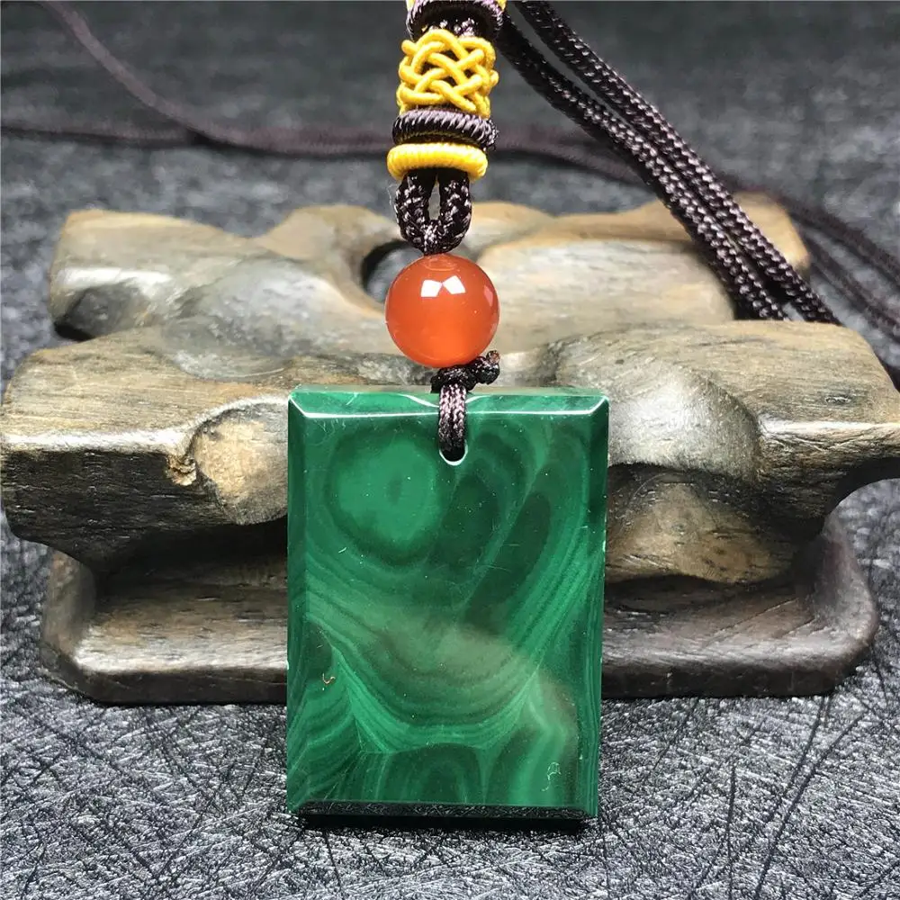Natural Green Malachite Pendant Necklace Jewelry For Women Man Crystal 31x23x7mm Beads Gemstone Agate Bead Rope Chain AAAAA | Украшения и