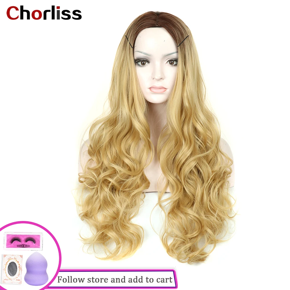

Парик для косплея Chorliss для женщин средней длины, парик для повседневной жизни с эффектом омбре, синтетические волосы для богини, волнистые к...