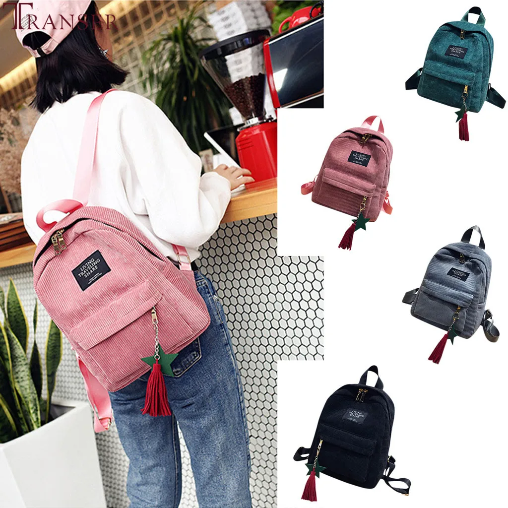 

Transer Fashion Corduroy Women Backpack Large-capacity Travel Bag Casual Style Ladies Solid Colorstudent Multifunctional Backbag