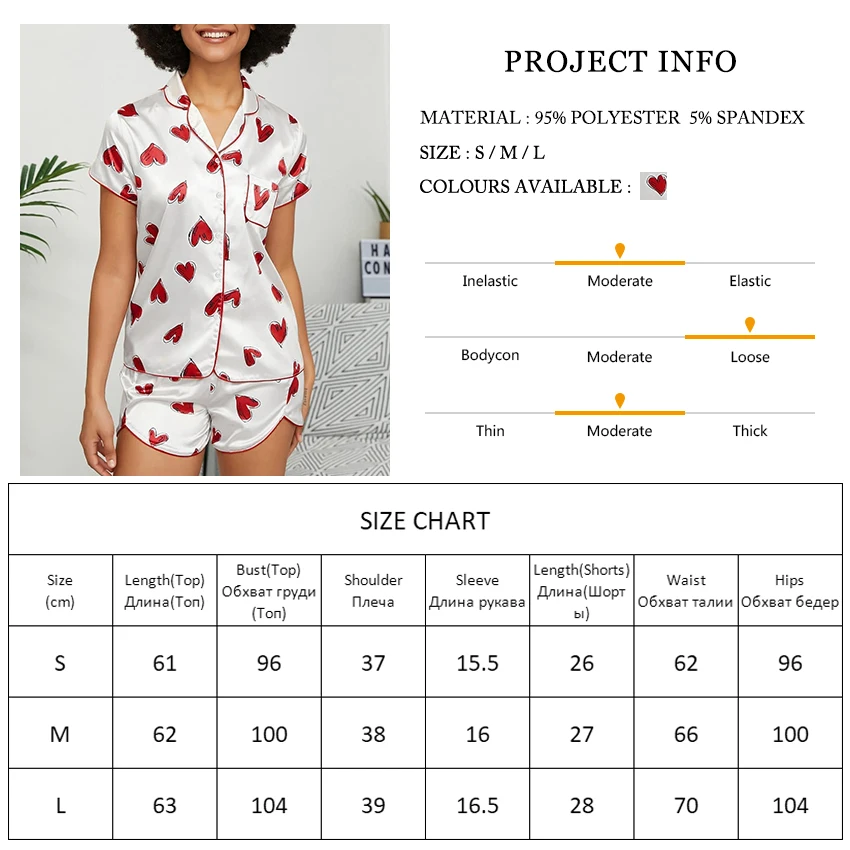 

Restve Love Heart Pattern Sleepwear Women Short Sleeve Turn Down Collar Sleep Tops Pocket 2 Piece Set Shorts Pajamas Female Sets