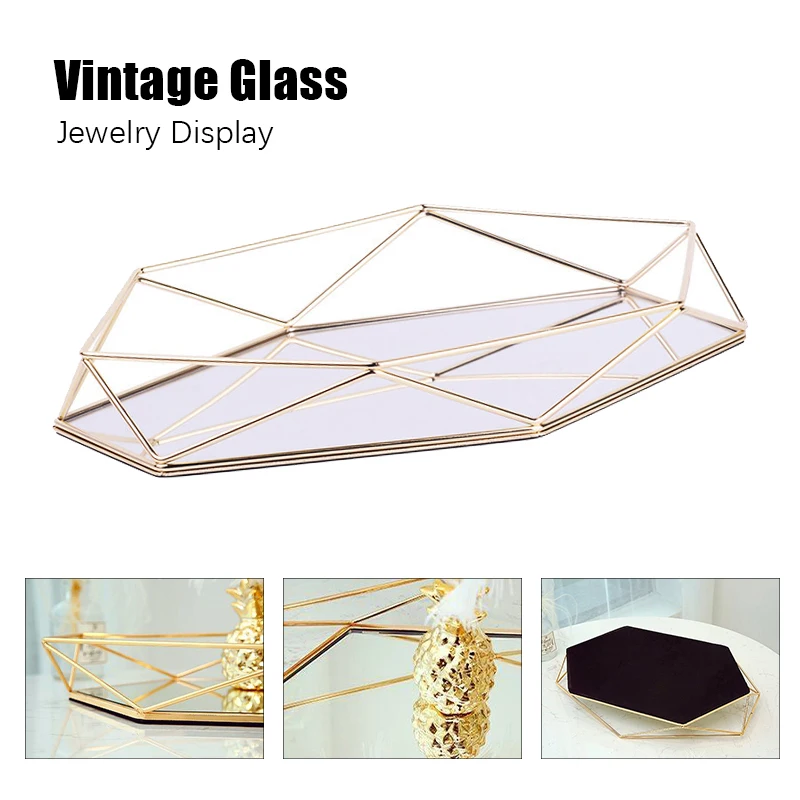 

Скандинавская стеклянная зеркальная поднос в стиле ретро для демонстрации ювелирных изделий, поднос для косметики для спальни, кухни, для х...