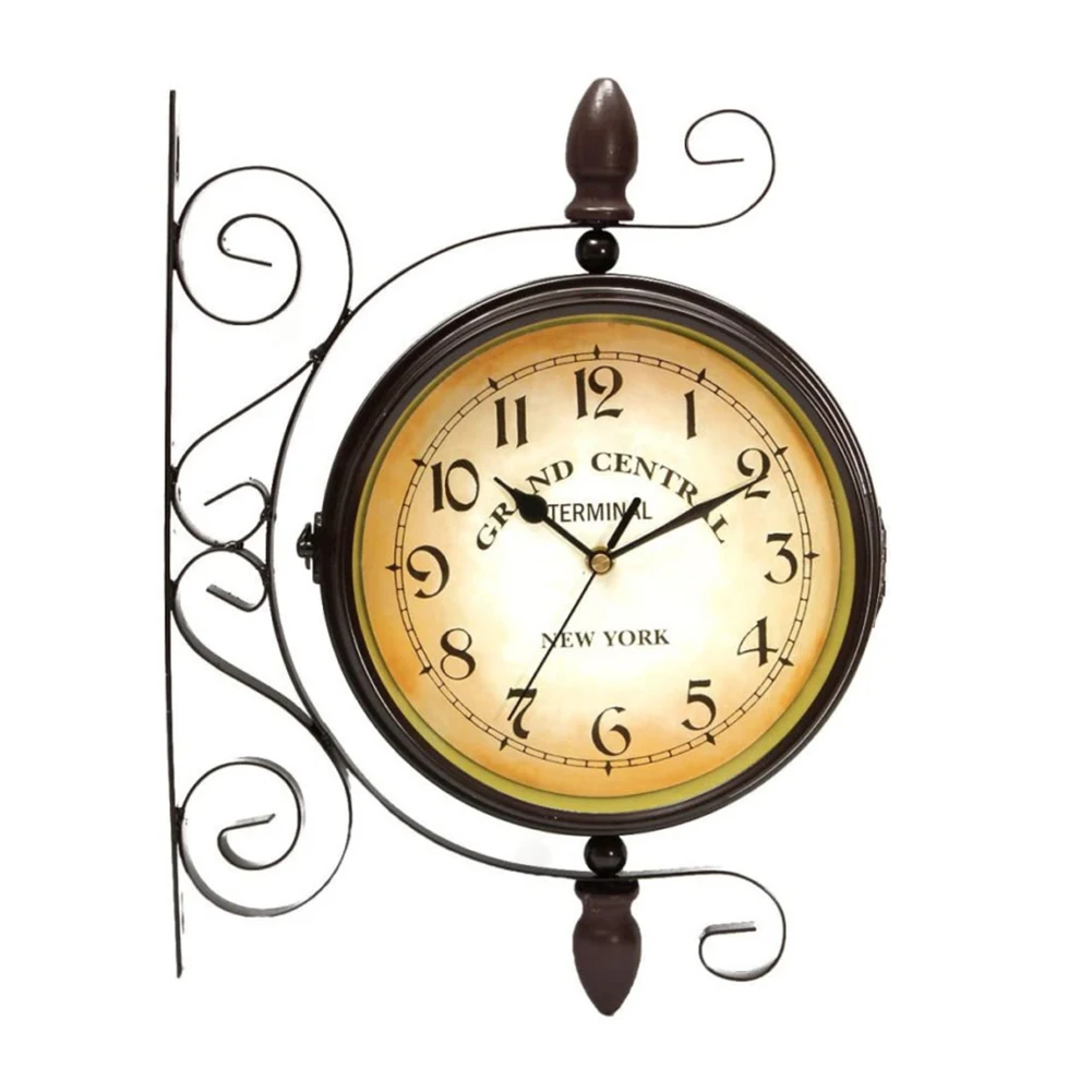 

Wall mount Double-Sided Clock Hanging Inspired Decor Wall Clock Iron Train Grand